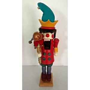 Vtg Court Jester Nutcracker 19" Christmas Holiday Wooden Decoration Hand painted